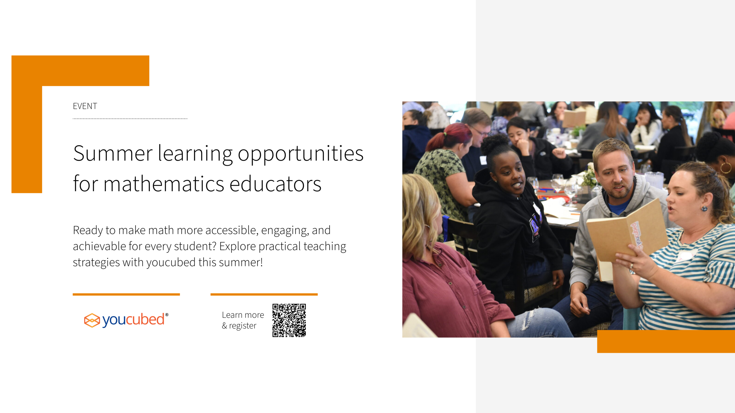 Event description of summer learning opportunities and photo of a group teachers